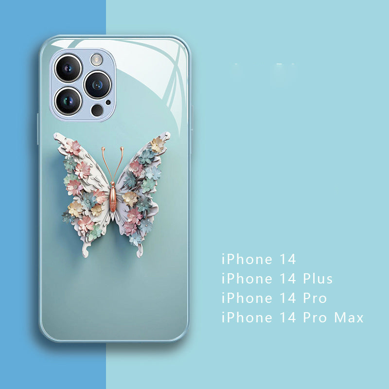 3D-Schmetterlingsmuster Glas Handyhülle für iPhone