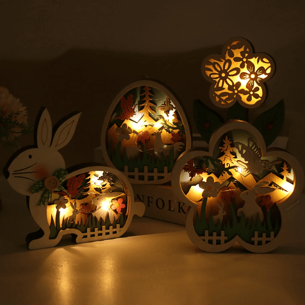 Osterdeko Hase aus Holz mit LED-Licht