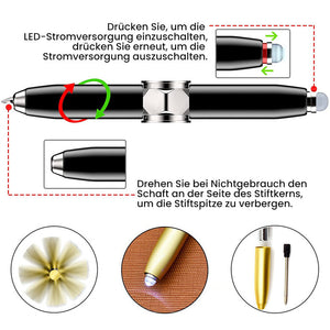 🖊️Drehbarer Druckreduzierstift mit LED-Licht