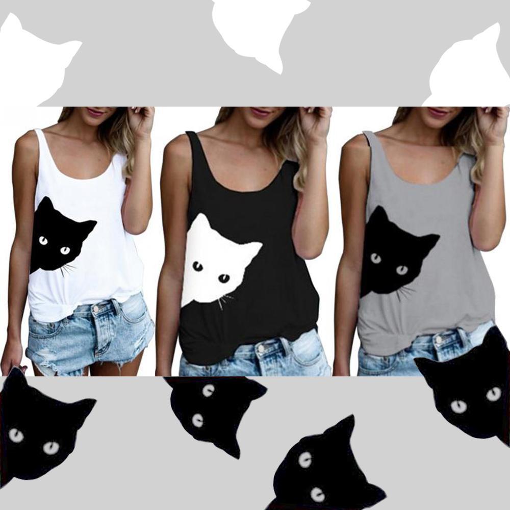 Ärmelloses Shirt mit Katzendrucken