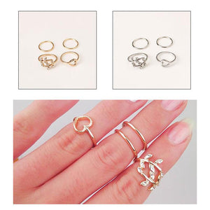 4/Set Fingergelenk-Ringe ，Liebe und Blätter，Diamant