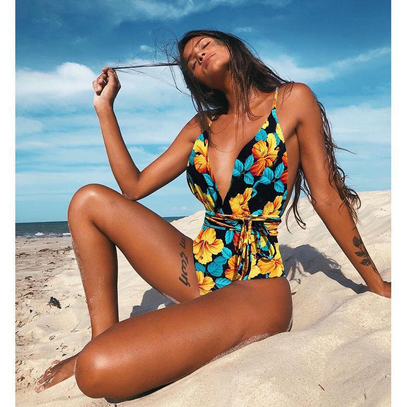 Frauen Multi-Floral bedruckte Einteiler Bikini