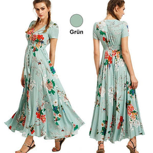 New Bohemian retro ethnischen Stil Urlaub Wind V-Ausschnitt losen langen Kleid langen Rock